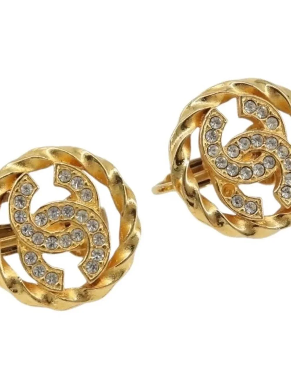 CHANEL Earring Metal Gold Tone CC Auth 188627